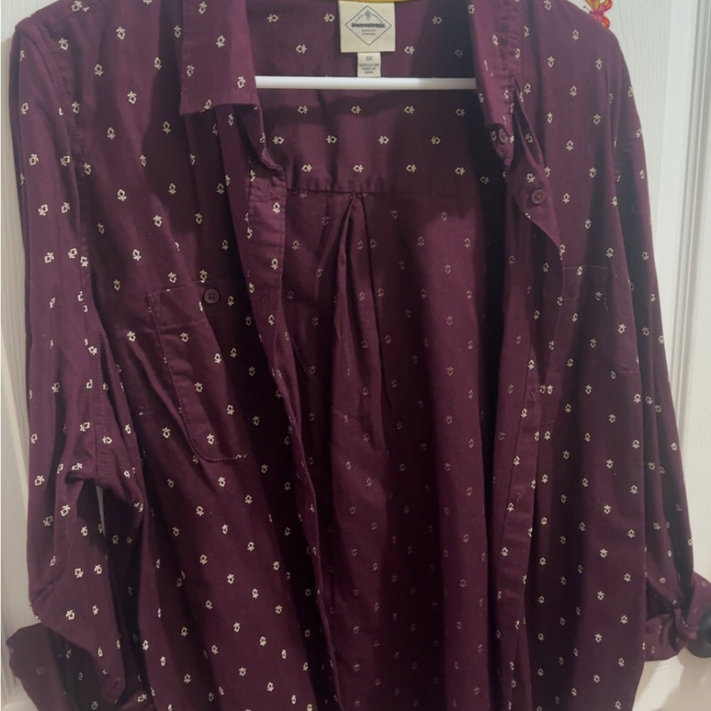 EUC St John’s Bay Dark Purple Patterned Button-Up Shirt size OX